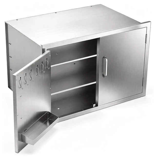 Main image of VEVOR Outdoor Kitchen Cabinet, 30"W x 20"H x 20"D, 3-Tier Storage Shelves, for BBQ Island Storage, Patio Bars and Grill Station, with Handle, Built-In BBQ Island Drawers Organize Cookware Accessories