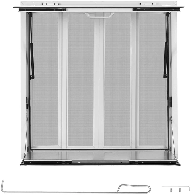 Main image of VEVOR Concession Window Folding Shelf 36x36in Aluminum Alloy Service Window, for Food Truck, Up to 85 Degrees, with 4 Sliding Screen Windows, Awning Door and Drag Hook, Rainwater Resistant