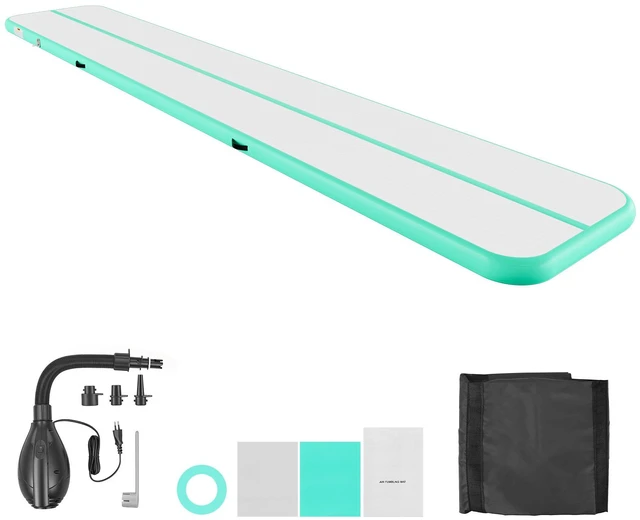 Main image of VEVOR Inflatable Gymnastics Air Mat 20 ft Training Mats w/ Electric Pump, 4 inches Thick Sturdy Tumble Track, Tumbling Mat for Home Use/Gym/Outdoor/Yoga/Cheerleading/Beach/Park/Water, Mint Green