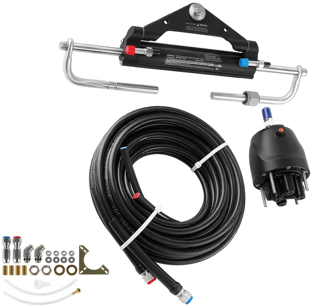 Main image of VEVOR Hydraulic Steering Kit 150HP Hydraulic Outboard Steering System 24 ft, Marine Boat Steering System, 2.5 MPa Helm Pump, Two-Way Lock Cylinder, 24 Feet High-Strength Hoses, for Single-Engine Use