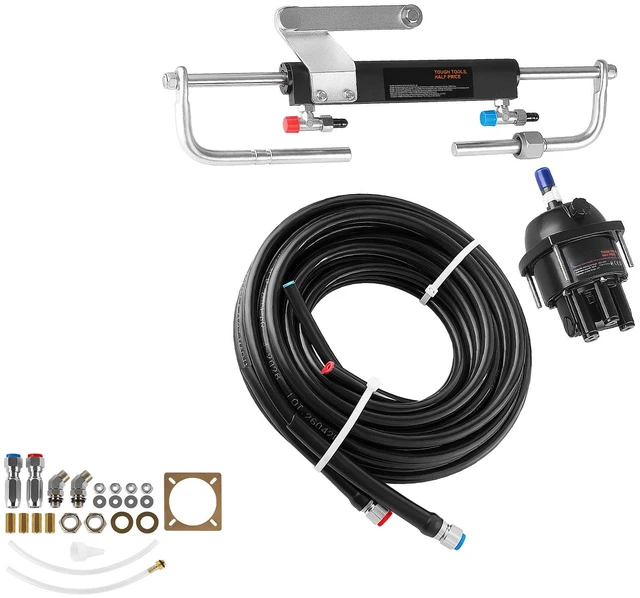 Main image of VEVOR Hydraulic Steering Kit 90HP Hydraulic Outboard Steering System 24 ft, Marine Boat Steering System, 2.5 MPa Helm Pump, Two-Way Lock Cylinder, 24 Feet High-Strength Hoses, for Single-Engine Use
