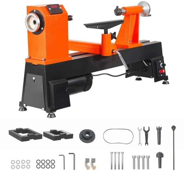 Main image of VEVOR Wood Lathe 1 HP 14" x 20" Benchtop Wood Lathe Machine Variable Speed, 150 to 3500 RPM with Display, Tool Rest, Up to 16" Swing Over Bed with Riser Block, for Professional Woodworking Woodturning