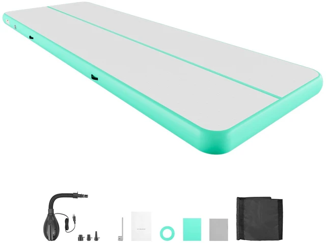 Main image of VEVOR Inflatable Gymnastics Air Mat 20 ft Training Mats w/ Electric Pump, 8 inches Thick Sturdy Tumble Track, Tumbling Mat for Home Use/Gym/Outdoor/Yoga/Cheerleading/Beach/Park/Water, Mint Green