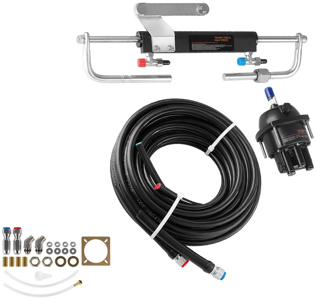 Main image of VEVOR Hydraulic Steering Kit 90HP Hydraulic Outboard Steering System 20 ft, Marine Boat Steering System, 2.5 MPa Helm Pump, Two-Way Lock Cylinder, 20 Feet High-Strength Hoses, for Single-Engine Use