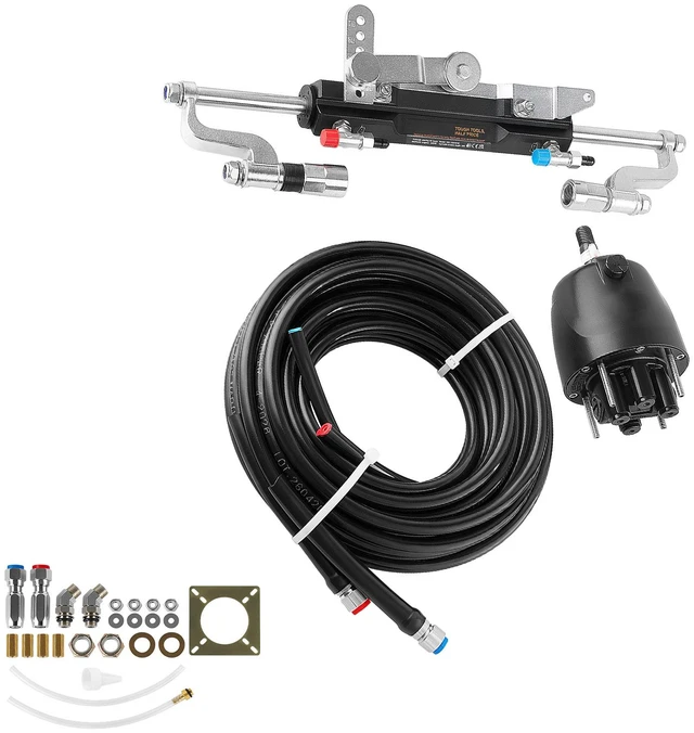Main image of VEVOR Hydraulic Steering Kit 300HP Hydraulic Outboard Steering System 26 ft, Marine Boat Steering System, 2.5 MPa Helm Pump, Two-Way Lock Cylinder, 26 Feet High-Strength Hoses, for Single-Engine Use