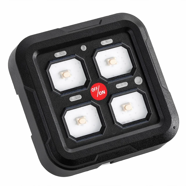 Main image of VEVOR 4 Gang Switch Panel RGB Circuit Control Box Backlight Auto-Dimmable, for 12-24V Car Truck Boat ATV UTV SUV, Toggle Momentary Strobe 3 Mode, 1440W 60A, Multifunctional Relay System, Waterproof