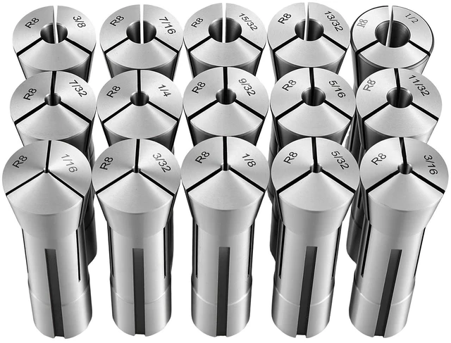 Main image of VEVOR R8 Collet Set 1/16"-3/4" 23 Piece R8 Precision Mill Collet Chuck Set, for Milling Machine Drill Presses, 0.0008" TIR High Concentricity, Lathe Chuck Tool with Labeled Storage Box, Alloy Steel