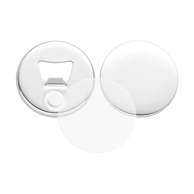 Alt view image 2 of 2 - VEVOR Button Maker Supplies 50 Sets 2.28 in / 58 mm Magnet Button Parts, with Magnetic and Bottle Opener Backs, Metal Shells, Clear Mylar Films, and Blank Circle Papers, for Home DIY, Kitchen Decor