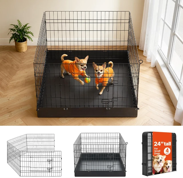 Main image of VEVOR Dog Playpen 24 Inch 4 Panels Foldable Exercise Pen with Bottom Pad, Indoor Metal Pet Fence with Door, Heavy Duty Puppy Crate Kennel, Pet Playpen for Dogs, Cats, and Other Small Animals, Black