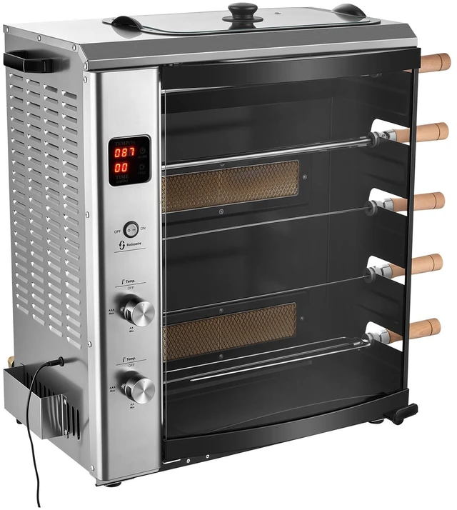 Main image of VEVOR Countertop Vertical Oven Brazilian Flame 5 Auto Rotating Skewers, for Steak, Fish, Lamb Leg, Outdoor Gas Heating Rotisserie Shawarma Machine, Meat Kebab Grill, with Curved Glass Door
