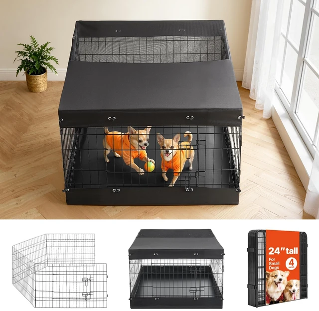 Main image of VEVOR Dog Playpen 24 Inch 4 Panels Exercise Pen with Top Cover & Bottom Pad, Indoor Foldable Metal Pet Fence with Door, Heavy Duty Puppy Crate Kennel Pen for Dogs, Cats, and Other Small Animals, Black