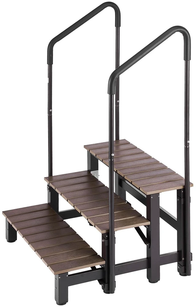 Main image of VEVOR Hot Tub Steps with Handrail 3-Step Spa Outdoor Stairs 550lbs Capacity, 32.3in Wide Step, Steel & Plastic, Easy Assembly, Non-Slip Step Ladder for Above-Ground/Inflatable Pool, RV,Patio,Deck