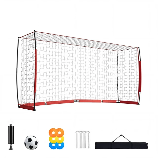 Main image of VEVOR Soccer Goal 12 x 6 FT Soccer Net for Backyard Collapsible Base Red, Portable & Quick Setup Set, with Metal Base, Carry Bag, Ground Stakes, for Youth & Adults Outdoor Backyard Practice Training