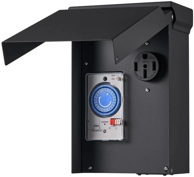 Main image of VEVOR 50 Amp RV Power Outlet Box with Timer NEMA 14-50R Receptacle 250V, for RV EV Camper Trailer Electric Car, Easy Installation, Lockable Enclosed Outdoor Electrical Panel, NEMA 3R Weatherproof