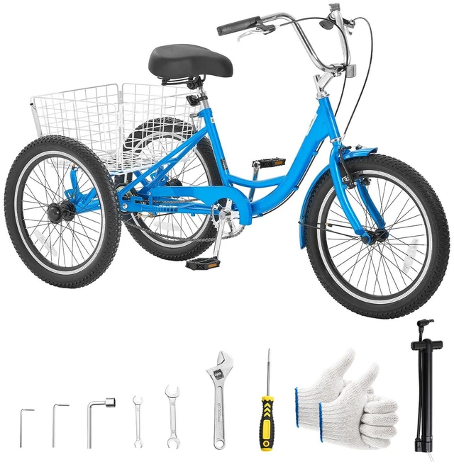 Main image of VEVOR Adult Tricycle 20 inch Trike for Adult 3 Wheel Cruiser Bike, with Cargo Basket, Adjustable Seat, and Double-Wall Wheel Rims, Carbon Steel Shopping Picnic Tricycles for Women, Men, Seniors