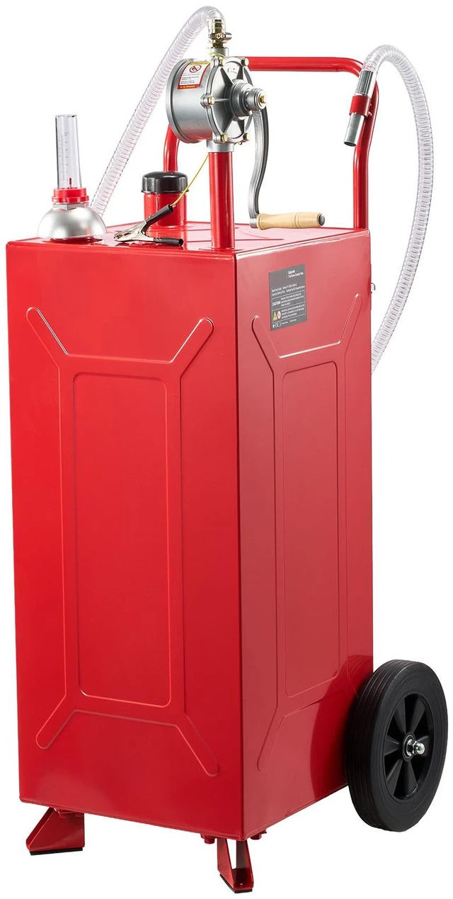 Main image of VEVOR 30 Gallon Fuel Gas Caddy, Carbon Steel, Portable Fuel Transfer Storage Tank with Manual Pump & 2 Wheels, Gasoline Diesel Can Container, for Cars, Lawn Mowers, ATVs, Boats, Motorcycles, Red
