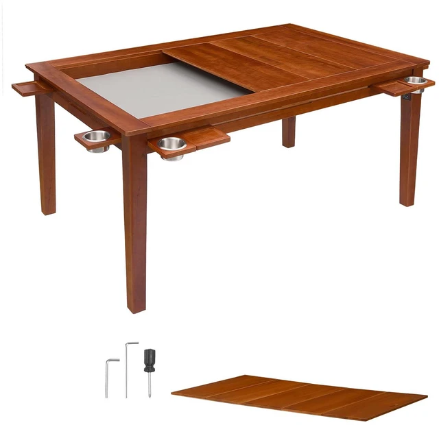 Main image of VEVOR Board Game Table 2-in-1 Gaming and Dining Table 63 x 39.4 x 30 in, Roomy for 6 Players, with Removable Tabletop, Leather Gaming Mat, 6 Cup Holders & Sliding Trays, 440LBS Solid Wood Support