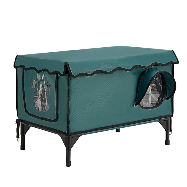Main image of VEVOR Elevated Heated Cat House 25.4W Insulated Kitty Shelter with Camera, for Indoor Outdoor Winter Use, 2-Door & Private Side Curtain, Weatherproof Stray Feral Shelter with Heated Pad for Outside