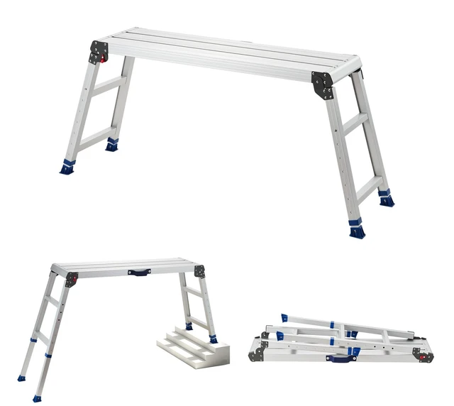 Main image of VEVOR Folding Work Platform, Adjustable Height 23-34.5 in, 40 x 12 in Aluminum Step Stool, 500 lbs Load Capacity, Heavy Duty Non-Slip Platform Ladder, Portable Work Bench for Painting, Maintenance