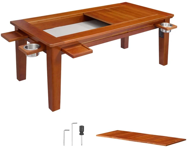 Main image of VEVOR Board Game Table 2-in-1 Gaming and Dining Table 47.2 x 23.6 x 17.7 in, Roomy for 4 Players, with Removable Tabletop, Leather Gaming Mat, 4 Cup Holders & Sliding Trays, 300LBS Solid Wood Support
