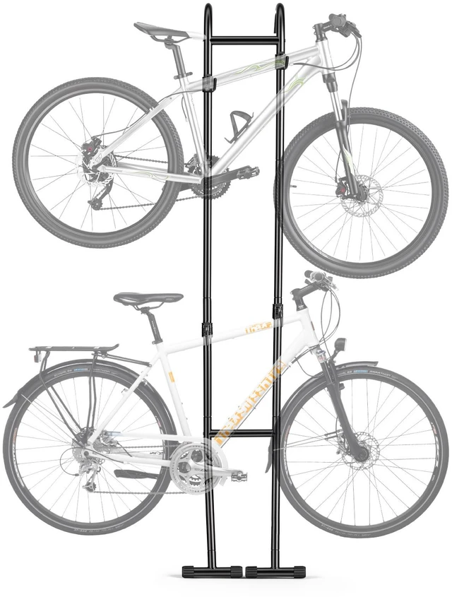 Main image of VEVOR Bike Stand for 2 Bikes, Freestanding Vertical Bike Storage Rack, with Height-Adjustable Hooks, Heavy-Duty Carbon Steel Standing Bicycle Floor Stand, Ideal for Garage, Apartment, Home, Black