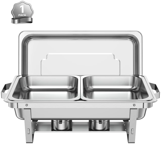 Main image of VEVOR 1 Pack Chafing Dish for Buffet Set, 9QT/ 8.5L Stainless Steel Chafer, for Banquet Party Wedding, Rectangle Buffet Server and Warmer, with 2 Half Size Pans, Fuel Holder, and Foldable Stand