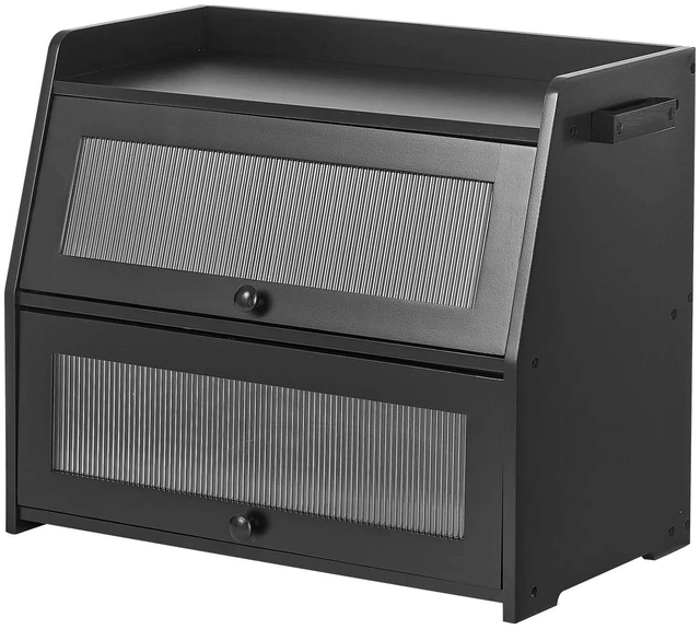 Main image of VEVOR Bread Box for Kitchen Counter Bamboo Wood Storage Container Black, for Homemade Bread, Under Cabinet, and Pantry, Double Layer Farmhouse Breadbox Bin, with Acrylic Door Panel and Air Vents