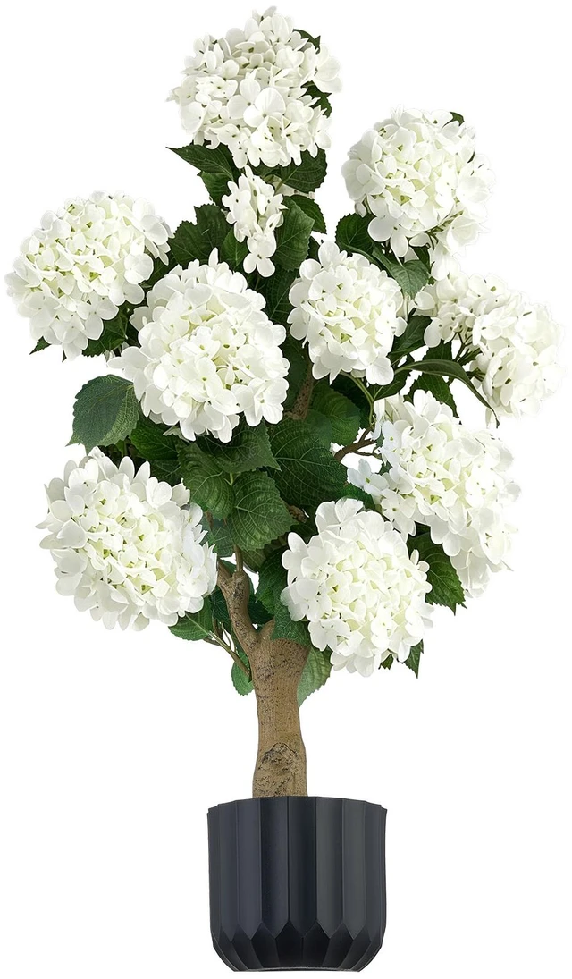 Main image of VEVOR Artificial Potted Hydrangeas 35 in 2-Pack Fake Flower Plants White, for Porch, Patio, Entryway, & Home Decor, Indoor & Outdoor Use, Silk and PE Blooms in Pots, Ready to Display Faux Plants