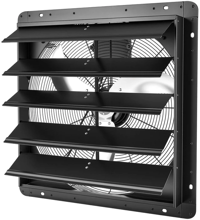 Main image of VEVOR 24 Inch Shutter Exhaust Fan Wall Mounted Automatic Louvers EC Motor, Steel Housing, Temperature & Humidity Controller, Ventilation & Cooling for Attic, Garage, Barn, Greenhouse, Workshop, Black
