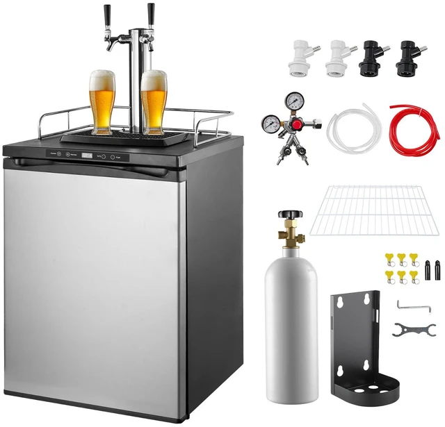 Main image of VEVOR Beer Kegerator, Dual Tap Home Draft Beer Dispenser for Ball Lock, Full Size Keg Refrigerator with 5lbs CO2 Tank, Hold 2 Sixth / 2 Slim / 3 Ball lock keg, 162L