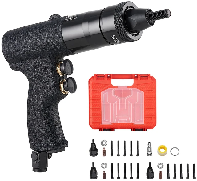 Main image of VEVOR Pneumatic Rivet Nut Gun Kit with 1/4" 5/16" 10/24" 3/8" Gun Heads, 20PCS Mandrels, 2500LBS Force, Forward & Reverse Switch, Air Rivet Nut Tool for Auto, Construction, Industrial Manufacturing