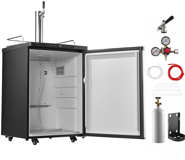 Main image of VEVOR Beer Kegerator, Single Tap Draft Beer Dispenser, Full Size Keg Refrigerator With Shelf, CO2 Tank(No Gas), Drip Tray & Rail, 23°F- 82.4°F Temperature Control, 162L, Silver