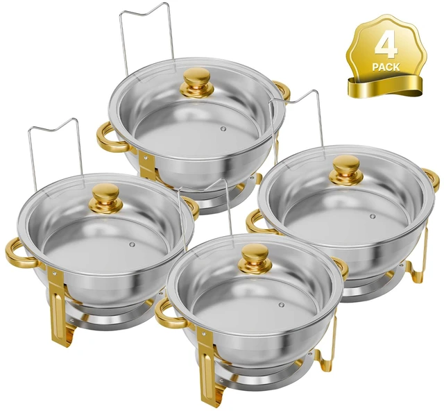 Main image of VEVOR 4 Packs Chafing Dishes for Buffet Set, 6QT Stainless Steel Chafer, for Banquet Party Wedding Catering Event, Round Stackable Buffet Servers and Warmers, with 4 Pots, Glass Lid, and Fuel Holder