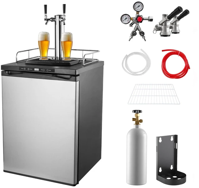 Main image of VEVOR Beer Kegerator, Dual Tap Draft Beer Dispenser, Full Size Keg Refrigerator With Shelf, CO2 Tank(No Gas), Drip Tray & Rail, 23°F- 82.4°F Temperature Control, 162L, Silver