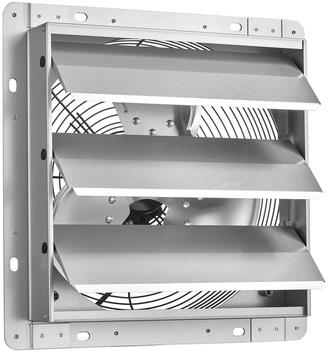 Main image of VEVOR 12 Inch Shutter Exhaust Fan Wall Mounted 1347 CFM Automatic Louvers, Sturdy Steel Housing, Low Noise, AC Motor, Ventilation and Cooling for Attic, Garage, Barn, Greenhouse, Workshop, Silver