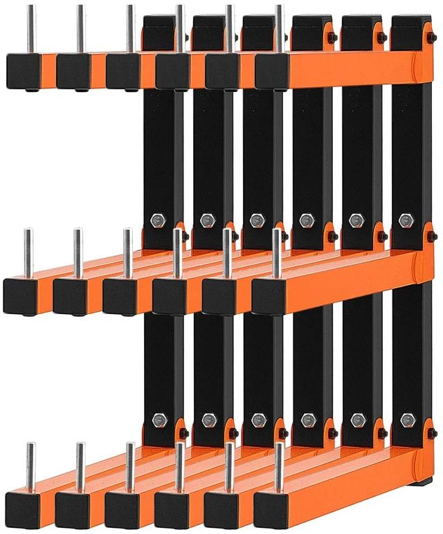Main image of VEVOR Lumber Rack, 3-Tier 6-Pack 110 lbs per Tier, Foldable Wood Storage, Wall-mounted for Garages, Workshops, Warehouse, Basement, Heavy-Duty Cantilever Arms, Locking Pins, Steel, Orange & Black