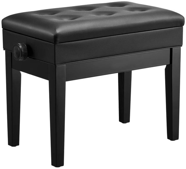 Alt view image 15 of 15 - Piano Bench, 22" x 13" x 19.3", Keyboard Piano Chair with 19.3"-22.8" Adjustable Height, Padded Cushion, Storage Compartment for Music Books, Wooden Piano Stool Seat, for Vanity, Living Room