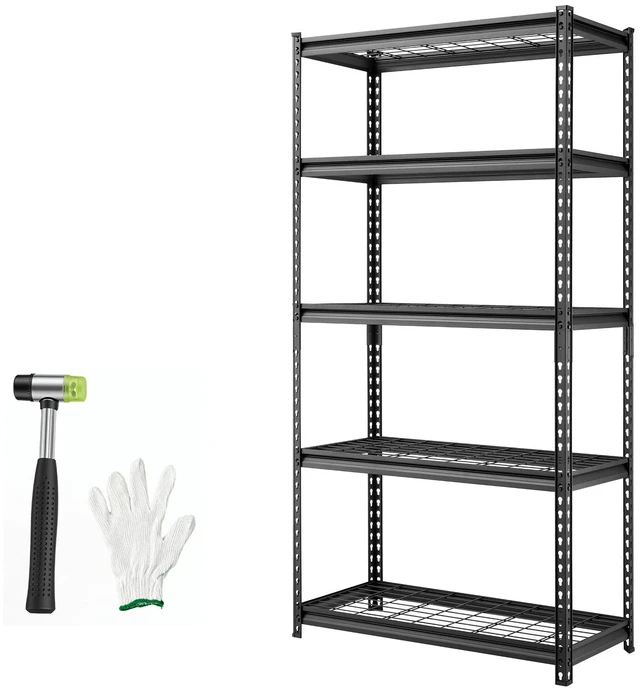 Main image of VEVOR Storage Shelves, 5-Tier 2000 lbs Garage Shelving 36 x 16 x 71.4 in, for Garage, Basement, Warehouse, Kitchen, Heavy-Duty Metal Stable Construction, Adjustable Wire Racks, with Gloves, Black