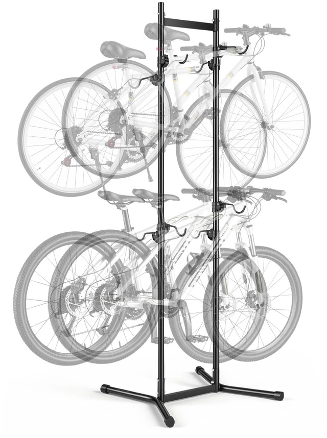 Main image of VEVOR Bike Stand for 4 Bikes, Freestanding Vertical Bike Storage Rack, with Height-Adjustable Hooks, Heavy-Duty Carbon Steel Garage Bicycle Floor Stand, Ideal for Garage, Apartment, Home, Black