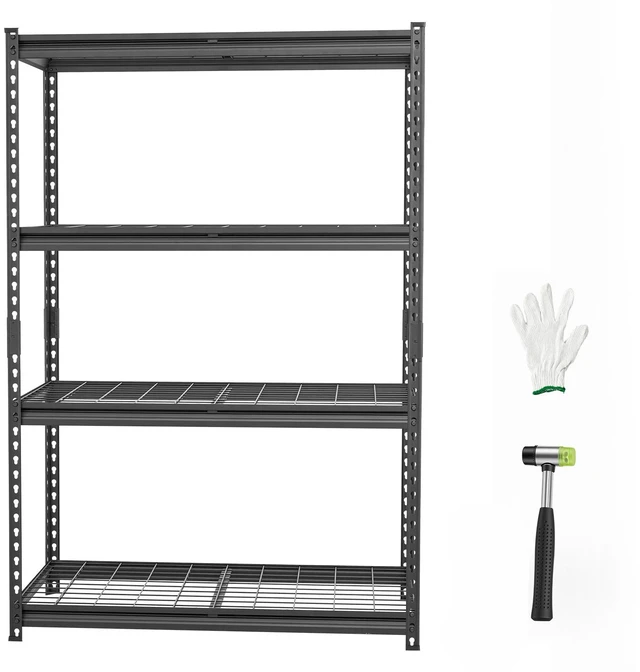 Main image of VEVOR Storage Shelves, 4-Tier 2400 lbs Garage Shelving 40 x 20 x 60 in, for Garage, Basement, Warehouse, Kitchen, Heavy-Duty Metal Stable Construction, Adjustable Wire Racks, with Gloves, Black