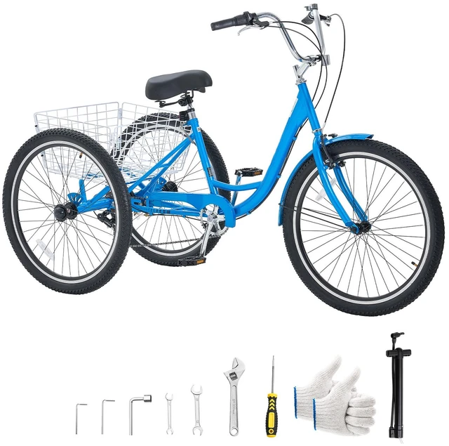 Main image of VEVOR Adult Tricycle 26 inch 7 Speed Trikes for Adult 3 Wheel Cruiser Bike, w/ Cargo Basket, Adjustable Seat, and Double-Wall Wheel Rims, Carbon Steel Shopping Tricycles for Women, Men, Senior (Blue)