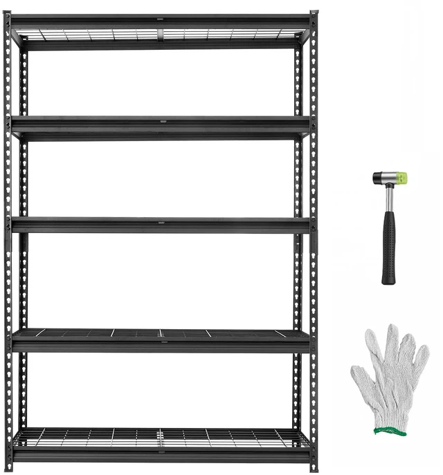 Main image of VEVOR Storage Shelves, 5-Tier 2500 lbs Garage Shelving 48 x 18 x 71.4 in, for Garage, Basement, Warehouse, Kitchen, Heavy-Duty Metal Stable Construction, Adjustable Wire Racks, with Gloves, Black
