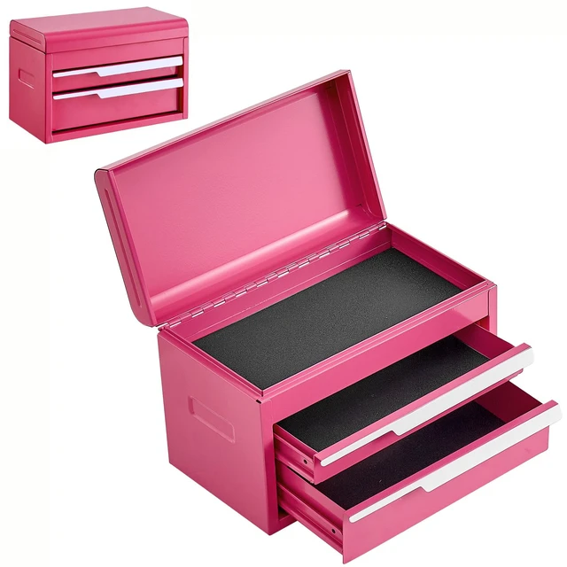 Main image of VEVOR Steel Tool Box with 2 Drawers and Top Storage Portable Metal Toolbox, for Garage Workshop Repair Shop Workbench, Magnetic Design, Heavy Duty Tool Storage Cabinet Organizer, with Liners, Pink