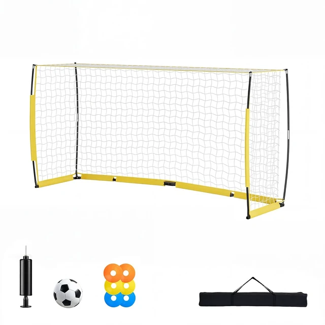 Main image of VEVOR Soccer Goal 12 x 6 FT Soccer Net for Backyard Collapsible Base Yellow, Portable & Quick Setup, with Metal Base, Carry Bag, Ground Stakes, for Youth & Adults Outdoor Backyard Practice Training