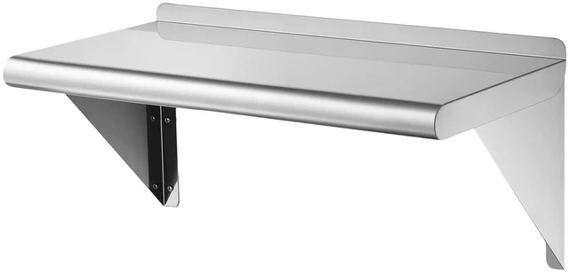 Main image of VEVOR Stainless Steel Shelf 12" x 24" Commercial Wall Mount Floating Shelf, Heavy-Duty Storage Rack with Brackets, 250LBS Strong Capacity, Easy to Clean, Suitable for Restaurant, Home Kitchen, Garage