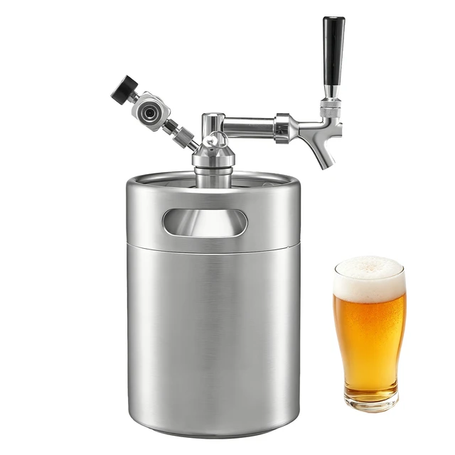 Alt view image 2 of 2 - VEVOR 128oz Mini Keg, Pressurized Growler Tap System, 304 Stainless Steel Beer Kit, with Co2 Regulator, Self-Closing Faucet, Keeps Fresh and Carbonation for Homebrew, Craft and Draft Beer