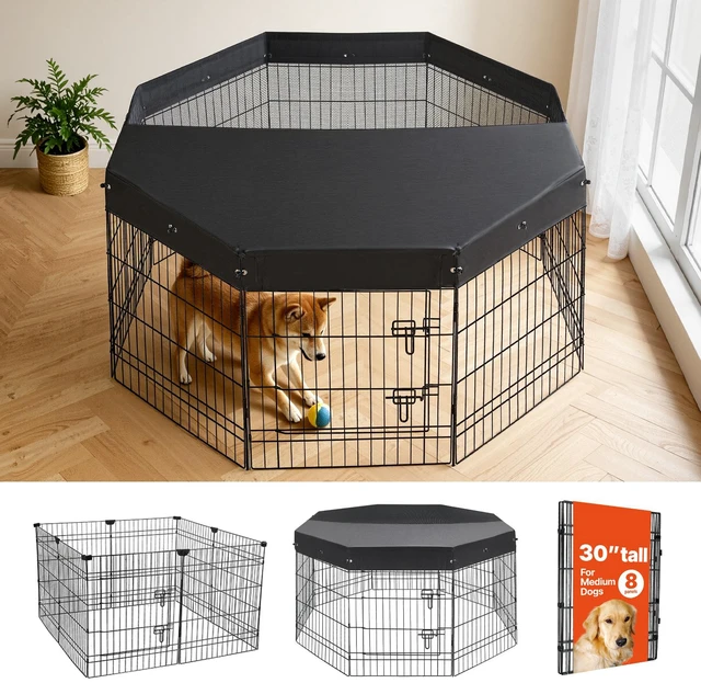 Main image of VEVOR Dog Playpen 30 Inch 8 Panels Foldable Exercise Pen with Top Cover, Indoor Metal Pet Fence with Door, Heavy Duty Puppy Crate Kennel, Pet Playpen for Dogs, Cats, and Other Small Animals, Black