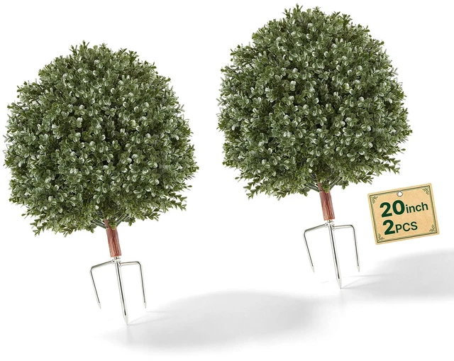 Main image of VEVOR Artificial Topiary Ball Boxwood Bush 20 in Set of 2 Green Fake Shrubs, PE Faux Trees with Metal Ground Spikes, Indoor & Outdoor Plant for Front Door, Entryway, Porch, Balcony, Patio, Garden