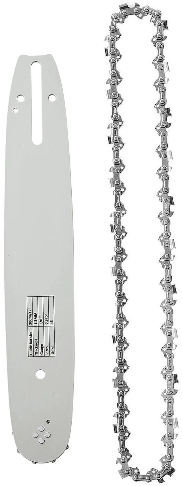 Main image of VEVOR Bar & Chainsaw Chain Combo 12" 3/8" Pitch 3/8" Gauge 45 Drive Links, Fits VEVOR CN-25 Gas Chainsaw, Forged Alloy Steel, Replacement Guide Bar & Saw Chain with Sharp Cutter Teeth & Tie Straps