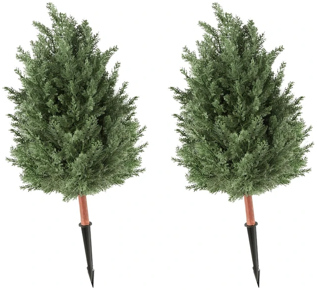 Main image of VEVOR Artificial Topiary Cedar Bush 3 Ft Set of 2 Greenery Fake Shrubs, PE Faux Trees with Ground Spikes, Indoor & Outdoor Green Plant for Front Door, Entryway, Porch, Balcony, Patio, Garden